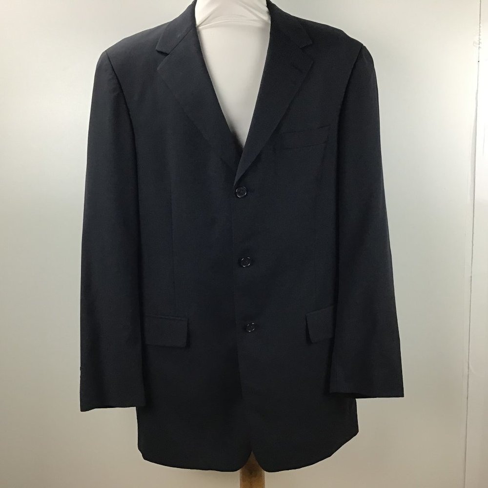 Brooks Brothers Blazer Mens 42 Navy Blue Worsted Wool Pinstripe 3-Button Jacket
